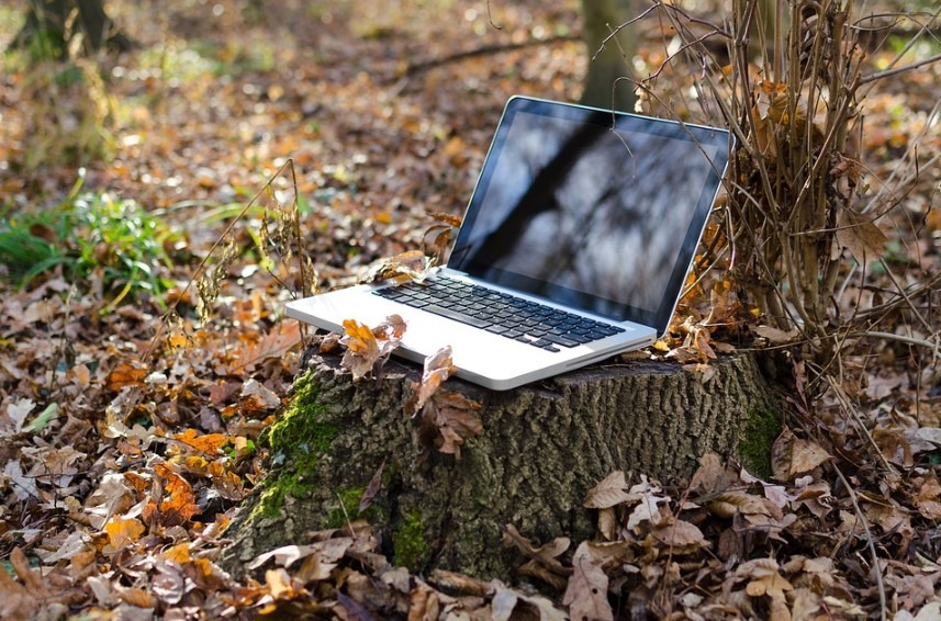using a laptop outdoors