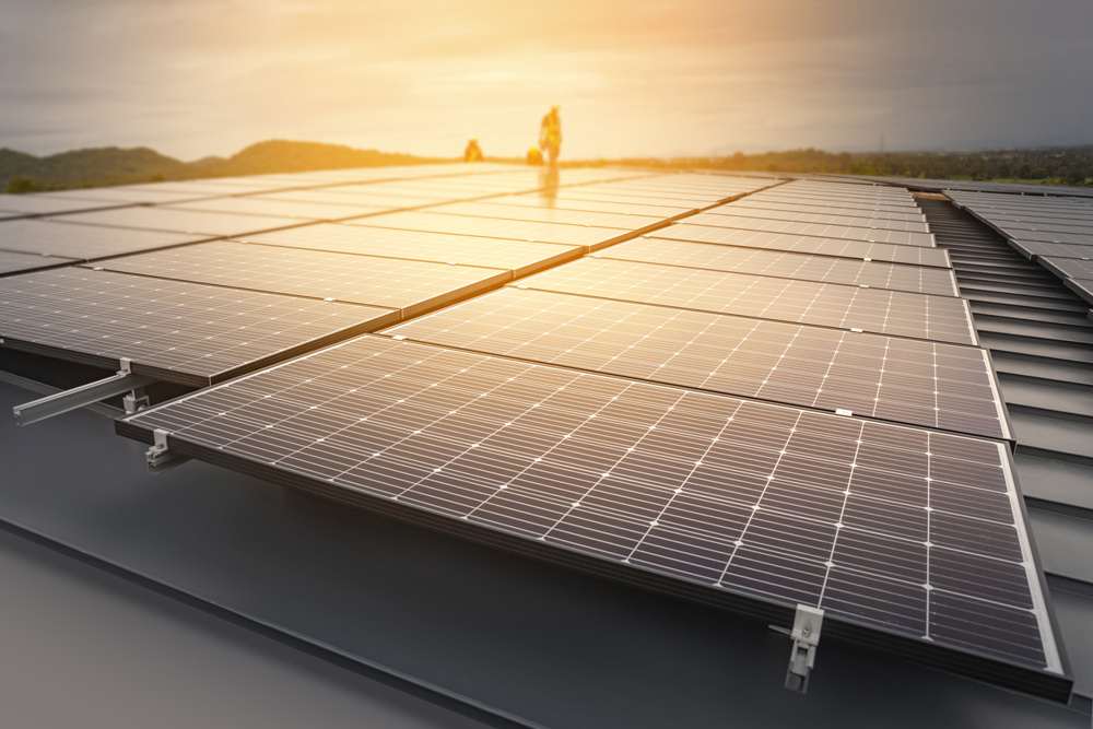 Installing solar panels, Renewable energy clean and good environment