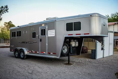 A gray camping trailer