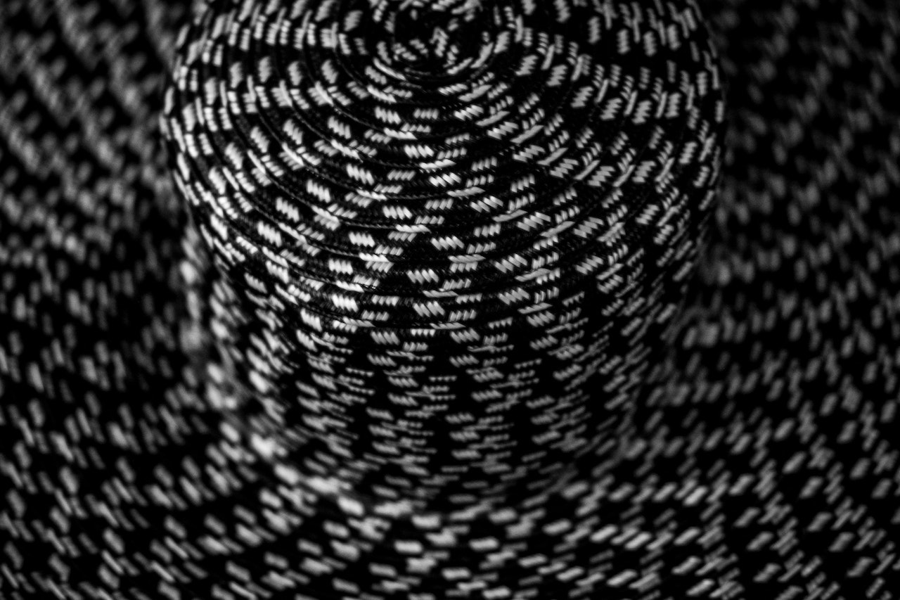 black and white paracord in close-up photography