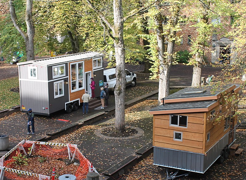 tiny houses on display in Portland, Oregon