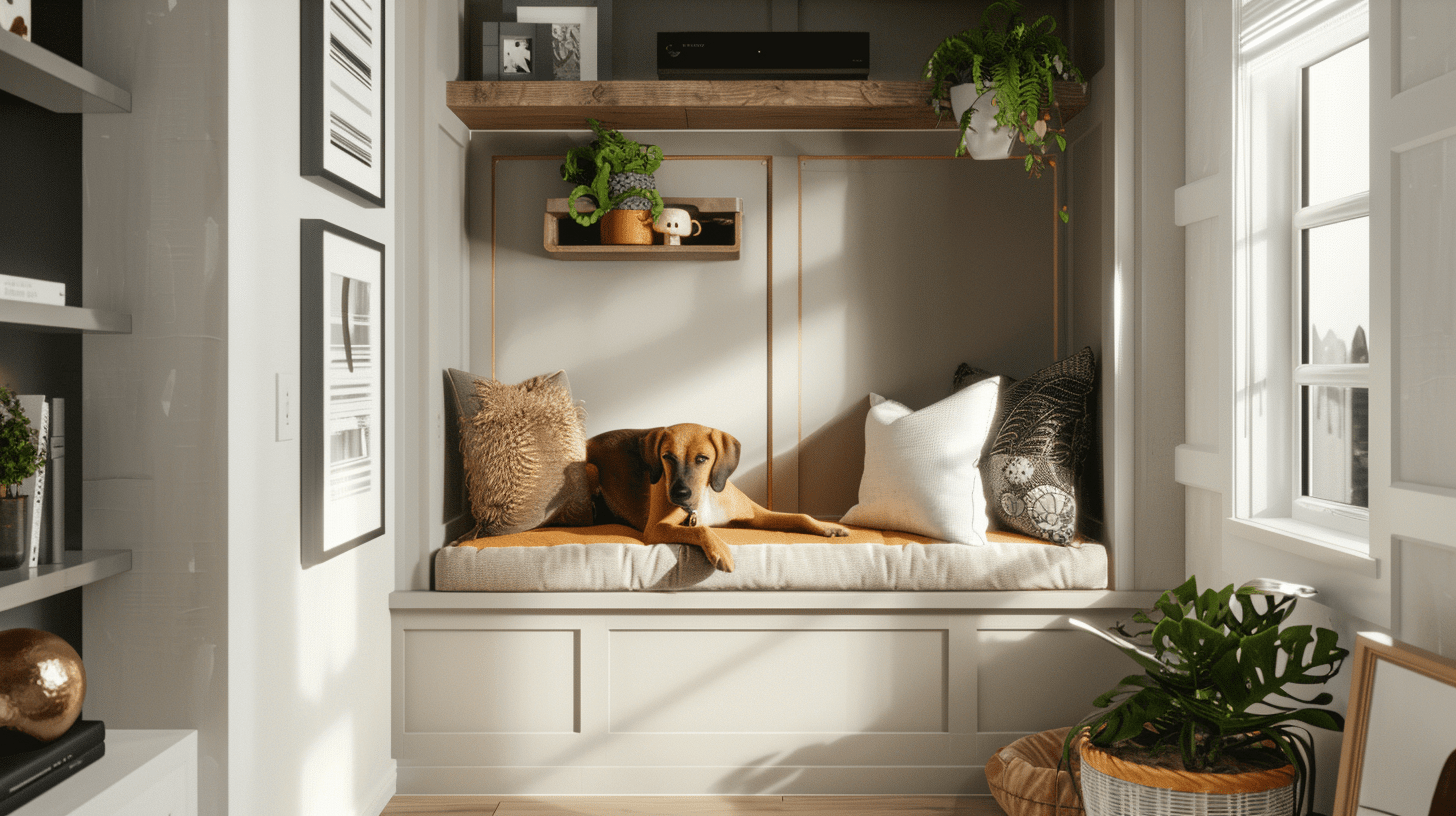 dog in a cozy nook in a tiny home