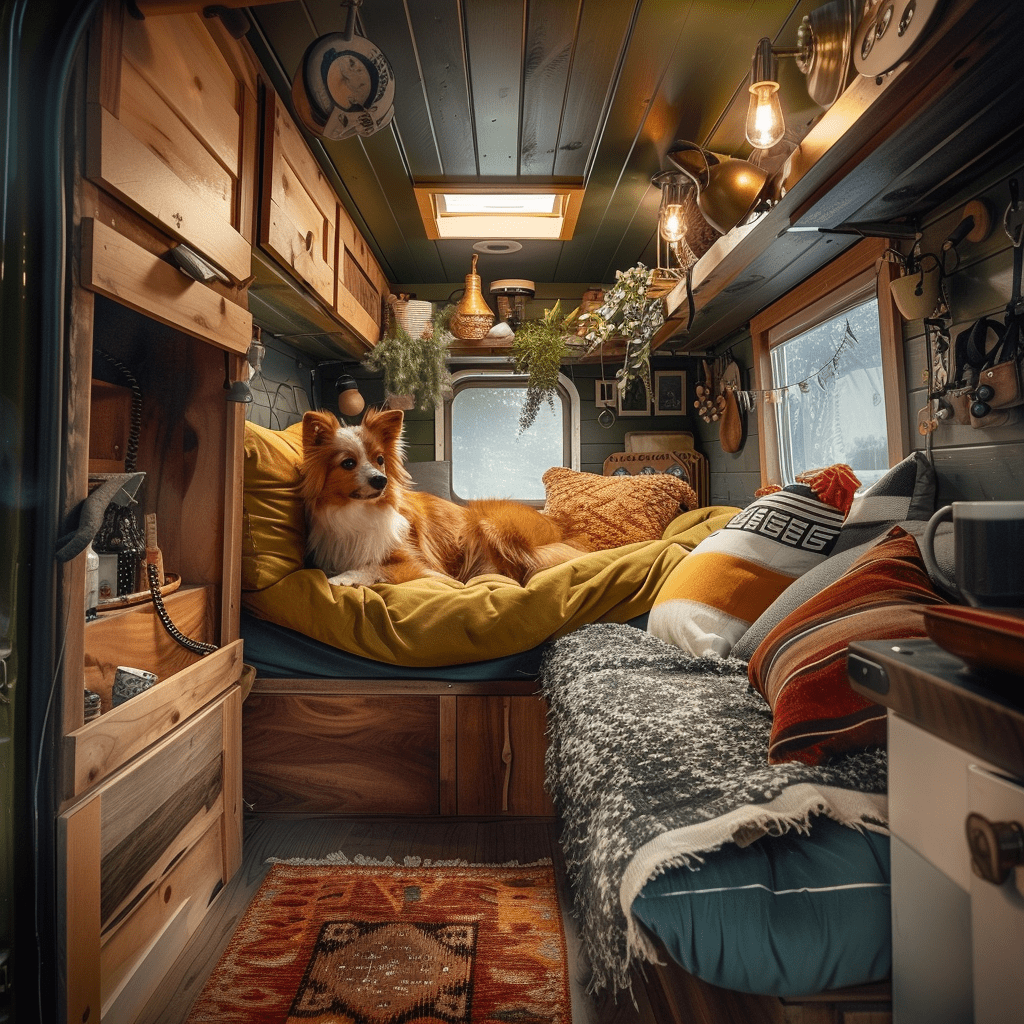 tiny home space with a dog